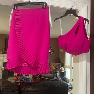 Jovani 2 pc pink one shoulder size 4 CUTOUT RUFFLE